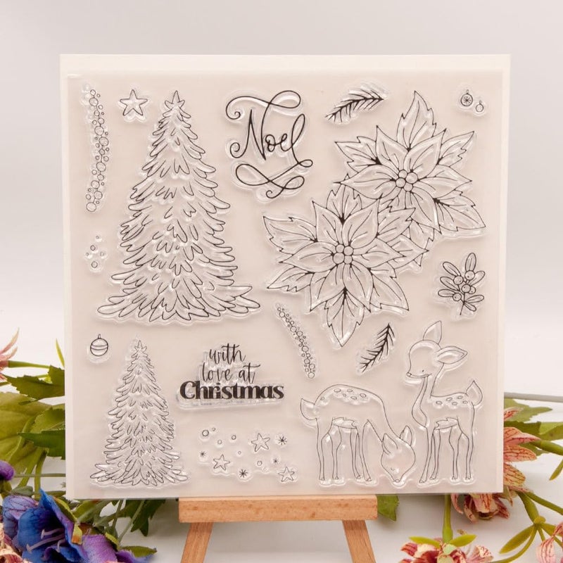 Arbuya Christmas Tree Clear Stamps for Christmas Card Making or Journals Deer Christmas Leaves Silicone Stamps for Scrapbooking Journaling Paper Crafting Decoration - Image 3